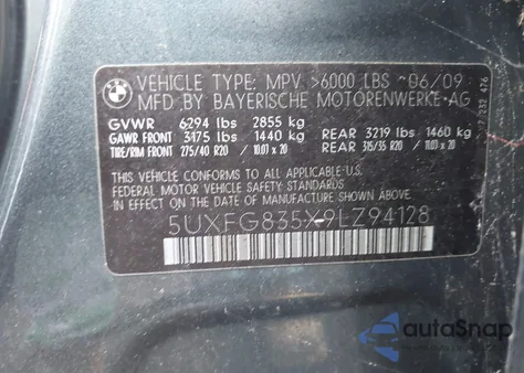 2009 BMW X6 xDrive50I z USA, uszkodzony, nr VIN 5UXFG835X9LZ94128